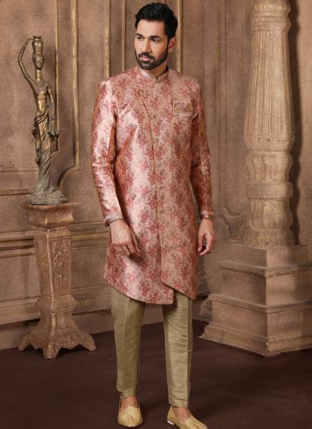 Pink Colour New Party Wear Jacquard Silk Digital Print Indo Western Mens Collection 9230